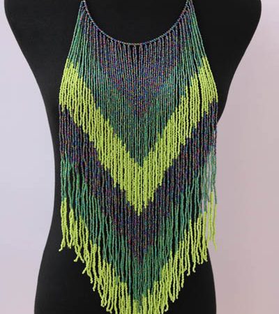 AZA African beaded fringe necklace